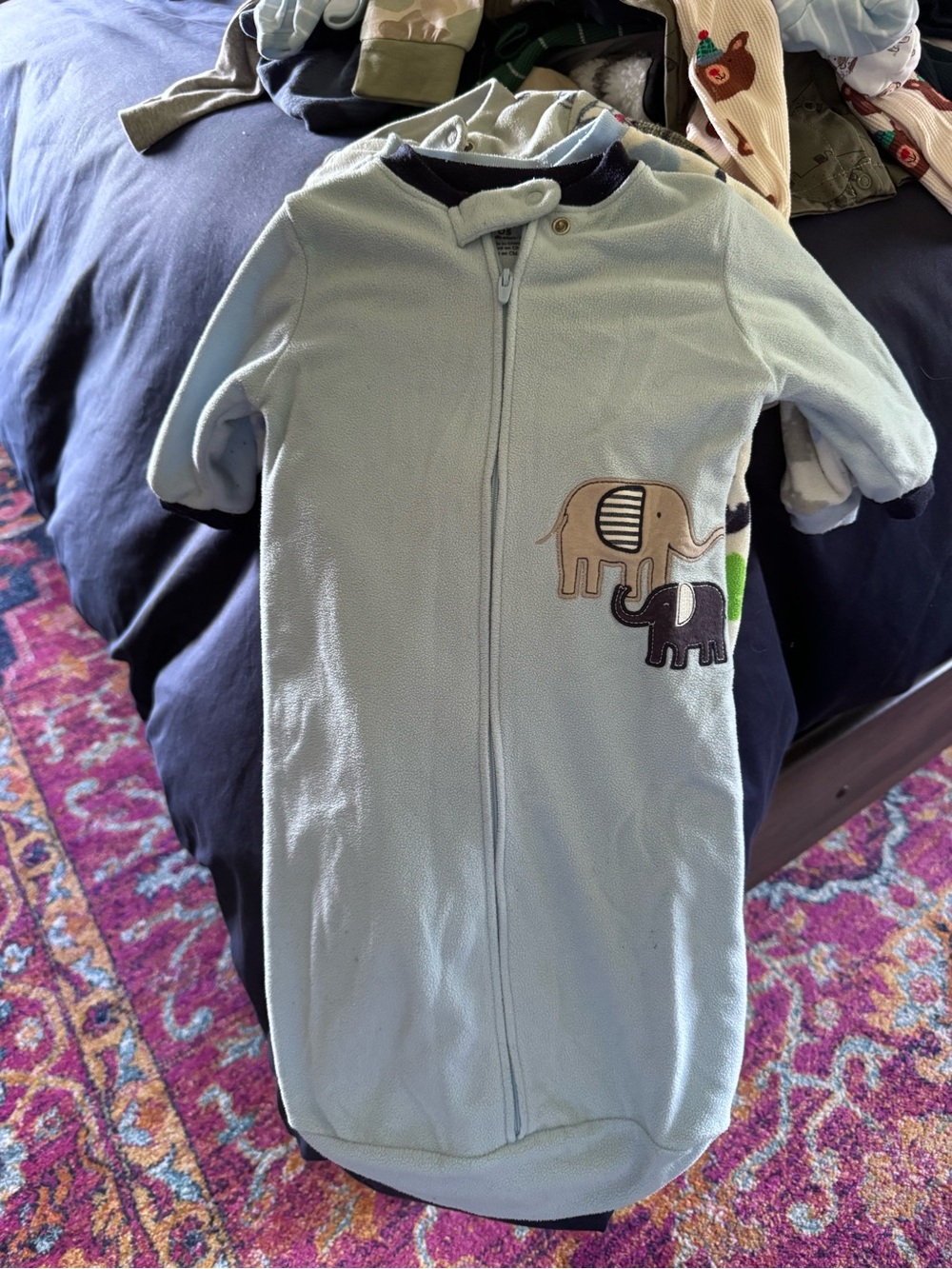 Carter's Light Blue Fleece Sleep Sack with Elephant Appliqués